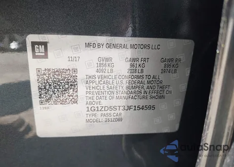 2018 Chevrolet Malibu Lt z USA, uszkodzony, nr VIN 1G1ZD5ST3JF154595